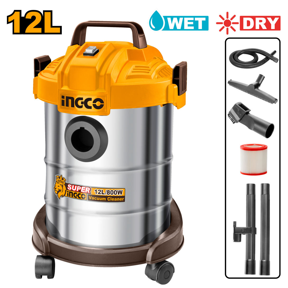 2 in 1 Hepa Filter Vacuum Cleaner and Blower Wet and Dry 12L 800W VC14122 ING-PT