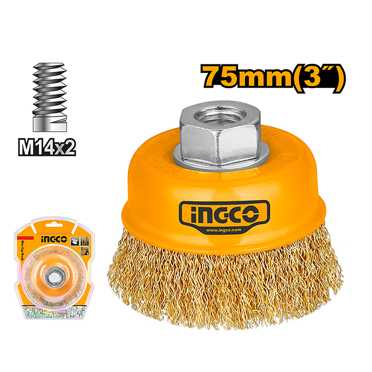 Ingco Cup Brush Twisted Wire with Nut for Angle Grinder 75mm M14X2 WB10751 ING-HT