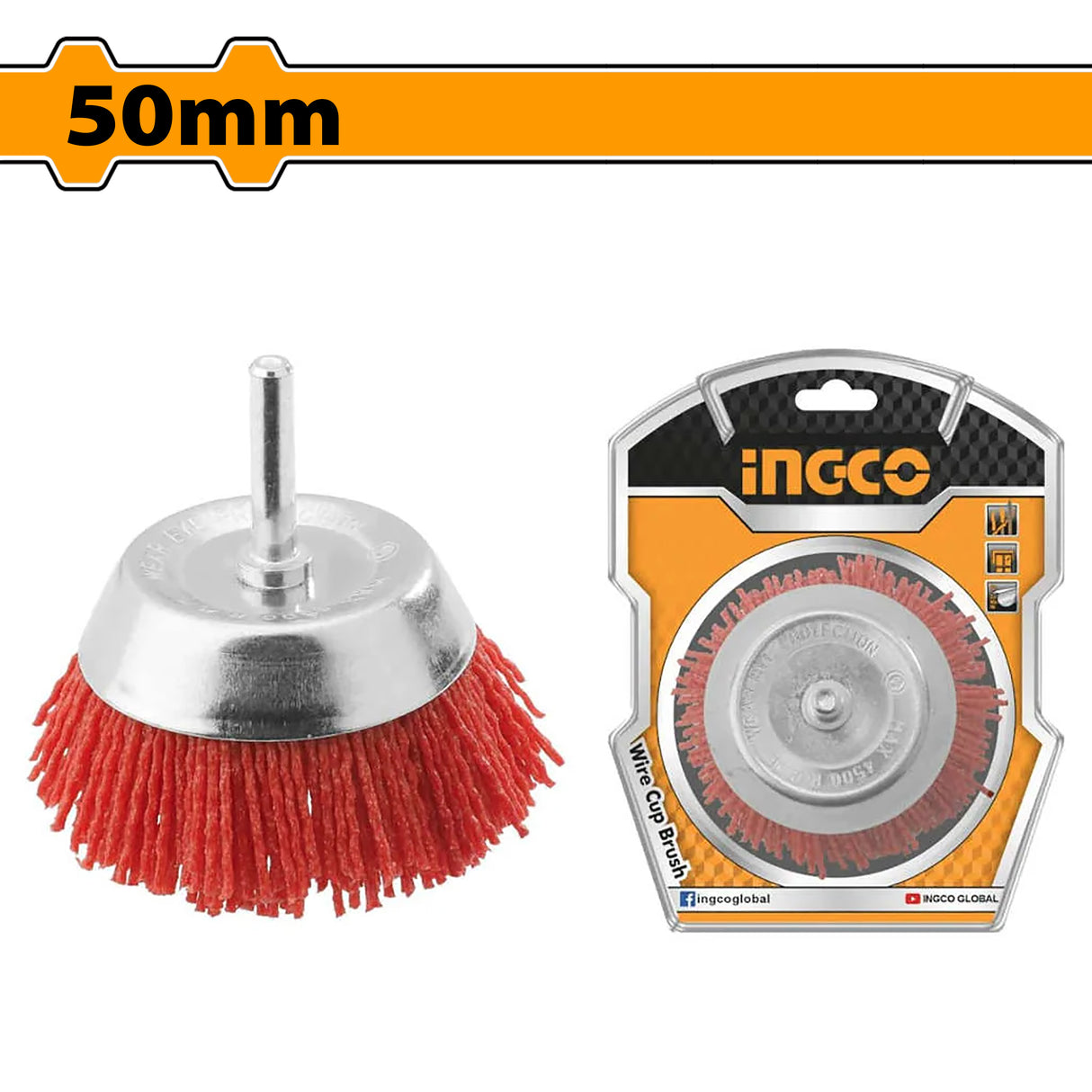 Ingco 50mm(2inches) Nylon Cup Brush With Aluminium, Soft Wood & Hard Wood WB30505 ING-HT