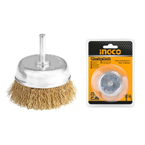 Ingco twisted wire cup brush with nut 50mm and 75mm for drill
