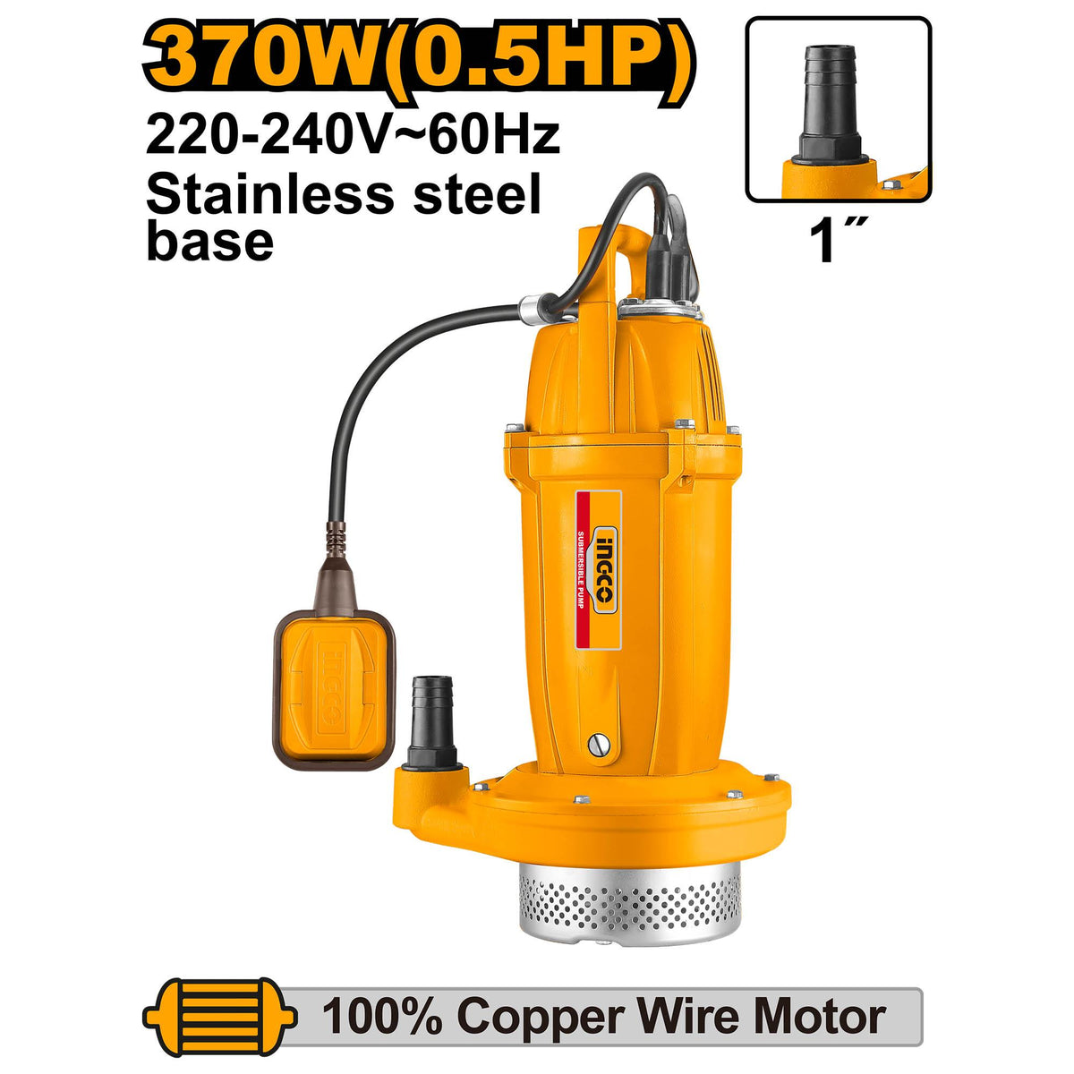 Ingco Submersible Water Pump 370W(0.5HP) | 550W (0.75HP) SPC370 | SPC550 (IPT)