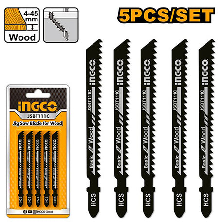 INGCO 5pcs Jigsaw Blades for Wood Clean Cut JSBT111C