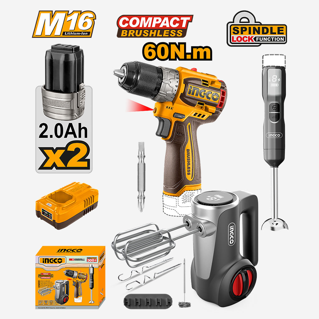 3 PCS Combo Kit 16V M16 Cordless Screwdriver + Mixer + Mixer CKLI1638 ING-HT