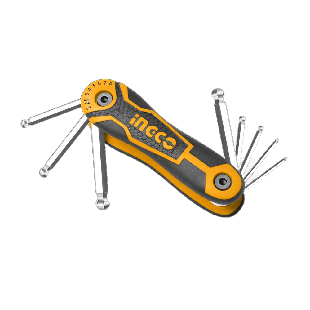 INGCO Ball Point Hex Key Set – CR-V Material (Industrial Grade)