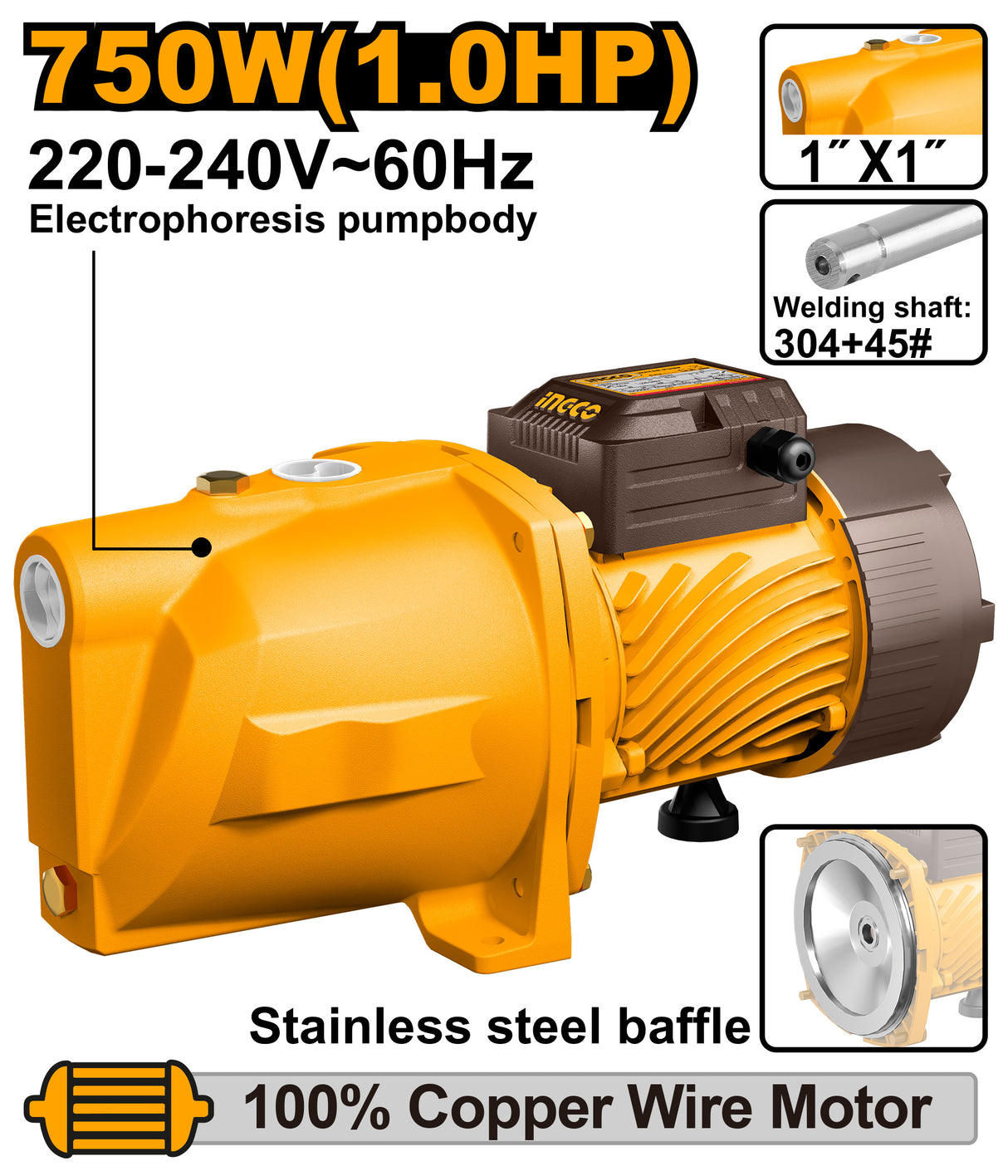 INGCO 750W 1.0HP self-priming jet water pump – JP075068-5