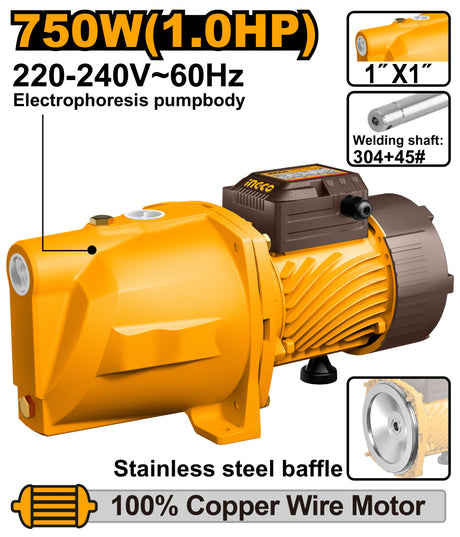 INGCO 750W 1.0HP self-priming jet water pump – JP075068-5