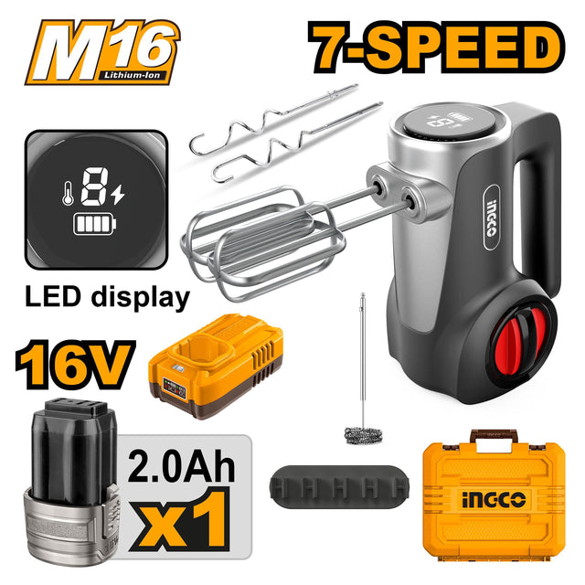 INGCO 16V cordless hand mixer 125W with 7-speed control – CHM022K