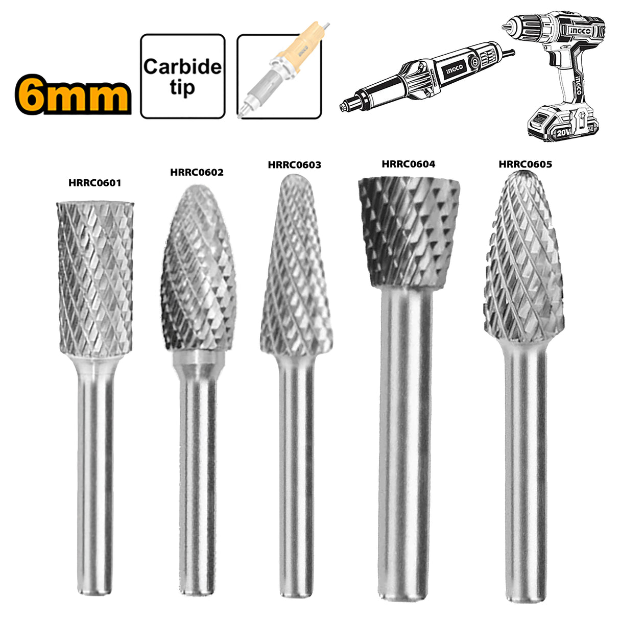 INGCO 6mm tungsten carbide rotary burr for die grinder – HRRC0601