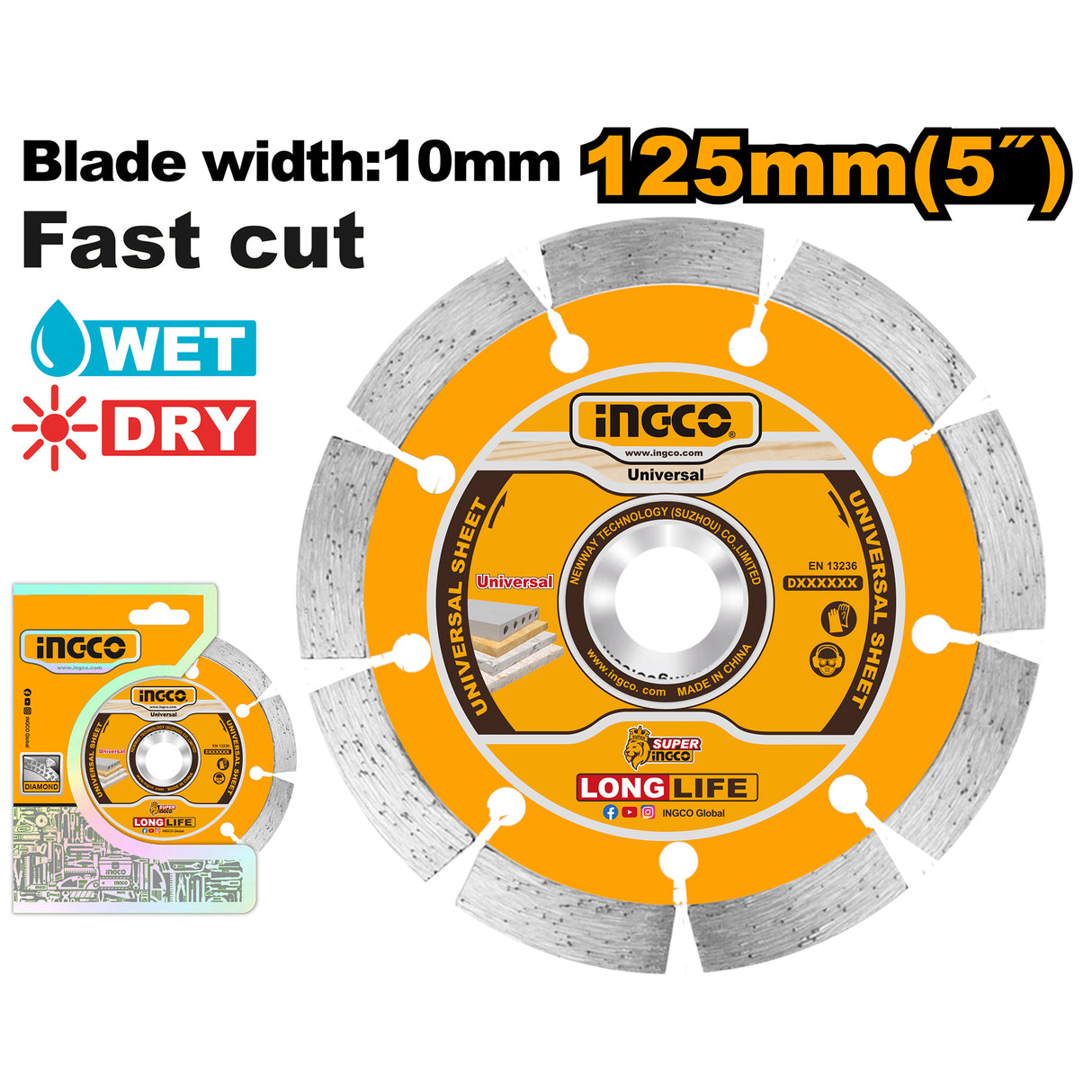 INGCO 125mm x 22.2mm dry diamond cutting disc – DMD011252