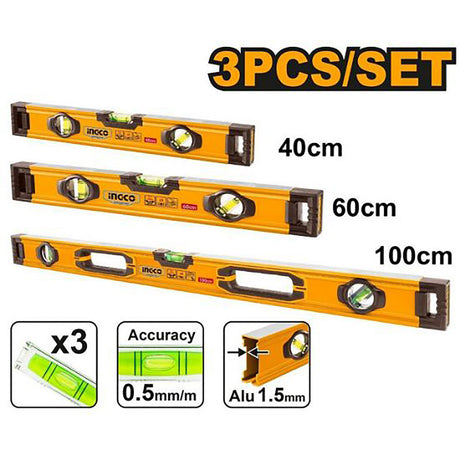 INGCO 3pcs spirit level set 40cm 60cm 100cm – HSL10203
