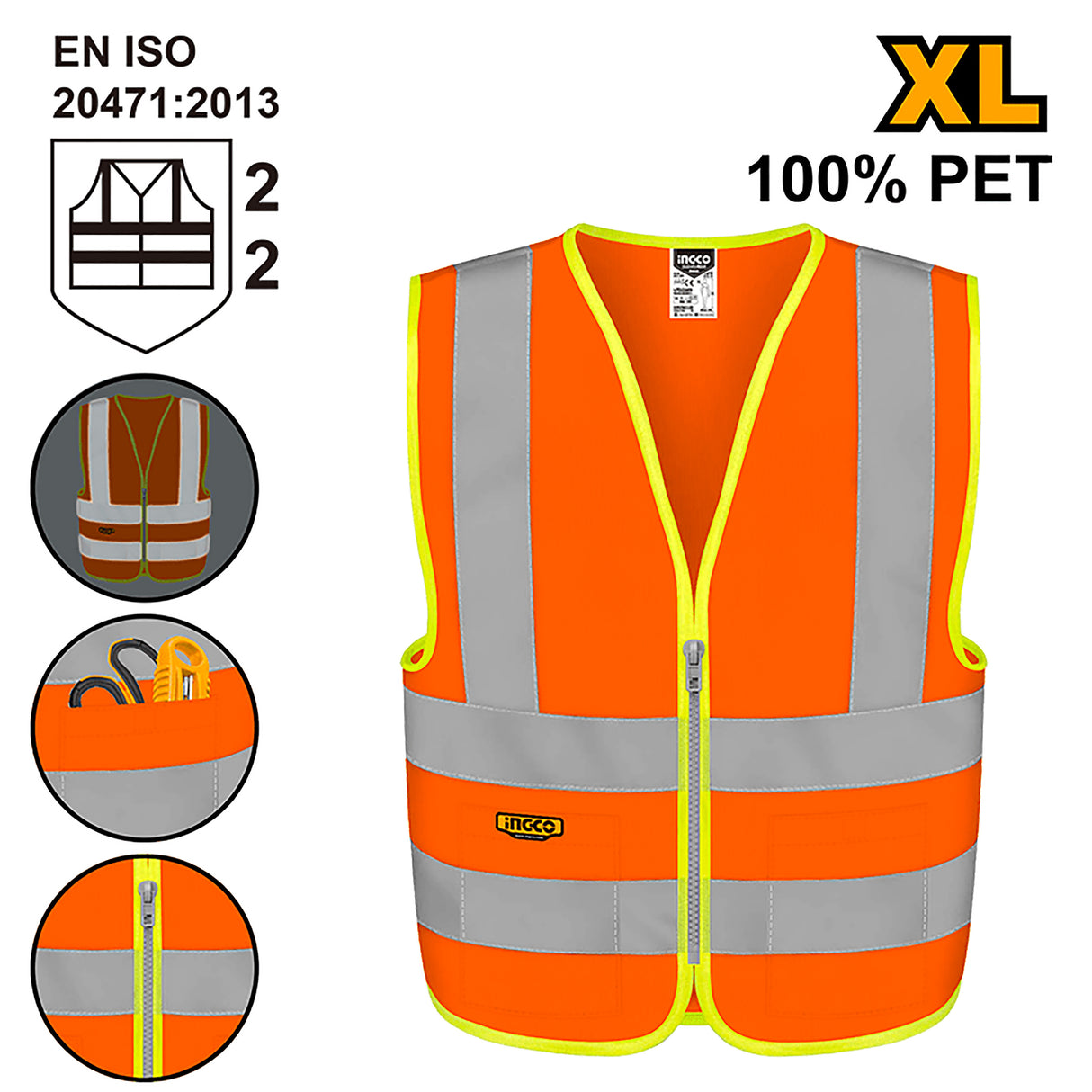 INGCO reflection safety vest XL fluorescent orange polyester – RV82XL