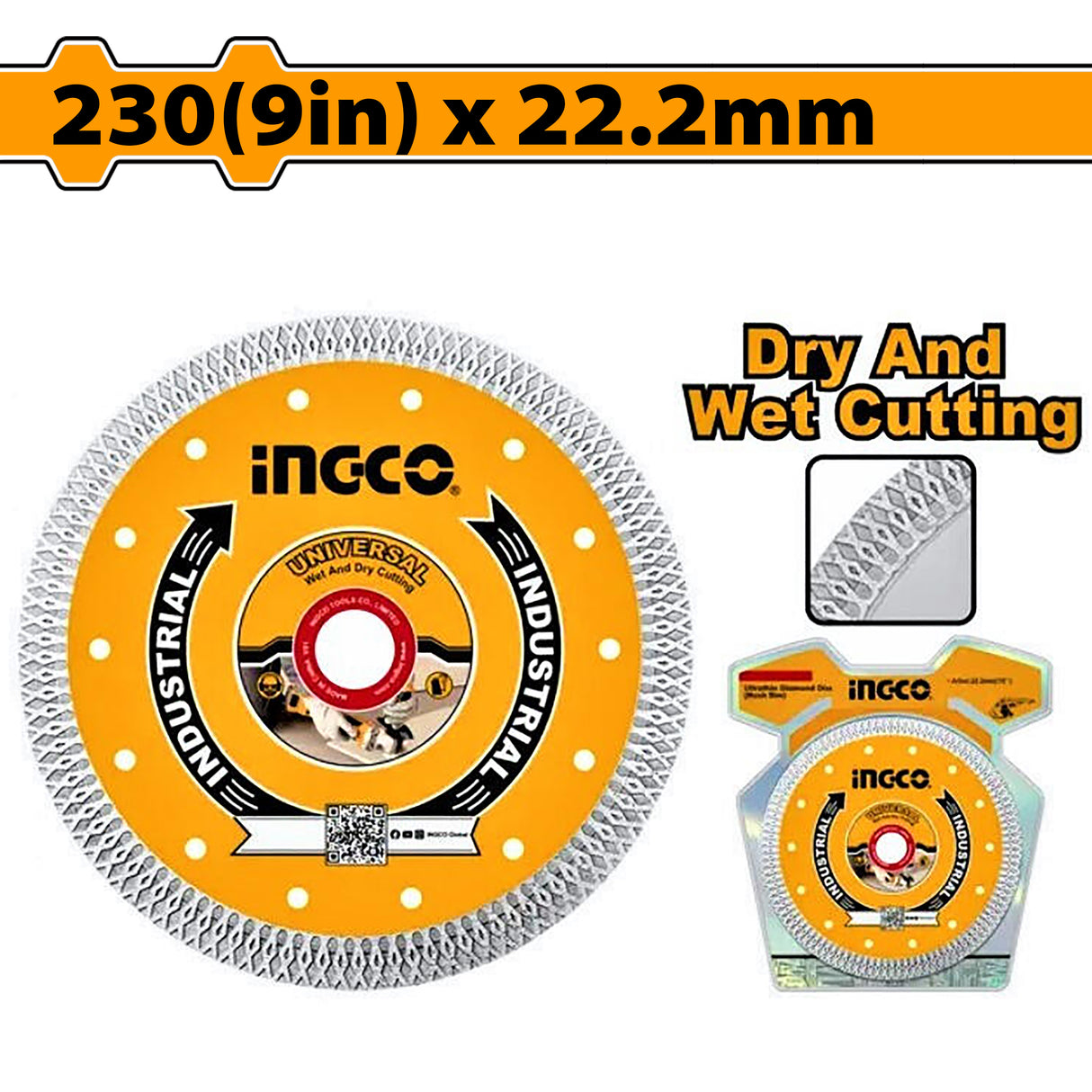 INGCO 230mm x 22.2mm ultrathin diamond cutting disc mesh rim – DMD082301HT