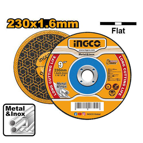 INGCO 230mm (9 inch) abrasive metal cutting disc flat centre – MCD162301