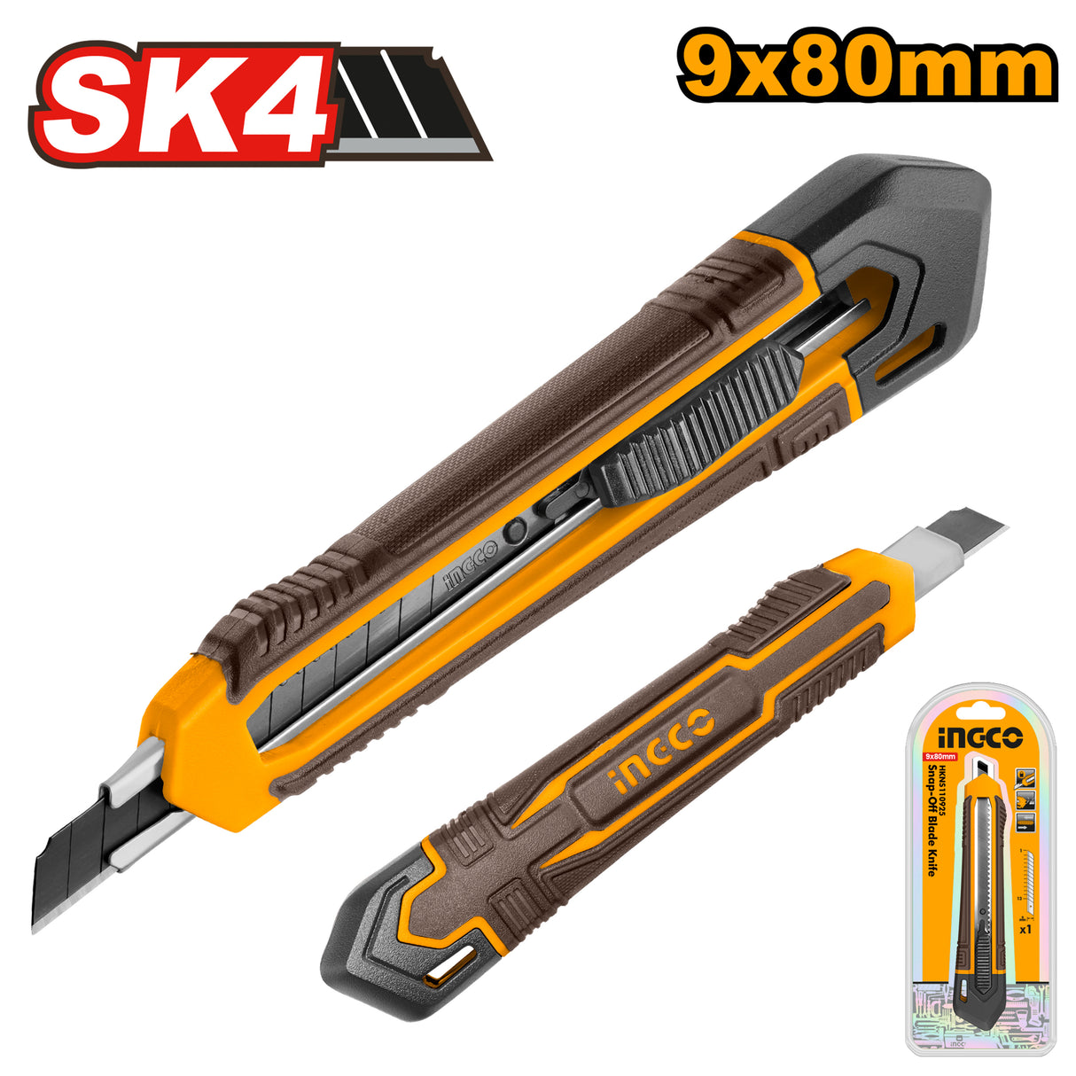 INGCO snap-off blade cutter knife with 9mm x 80mm blades – HKNS110925