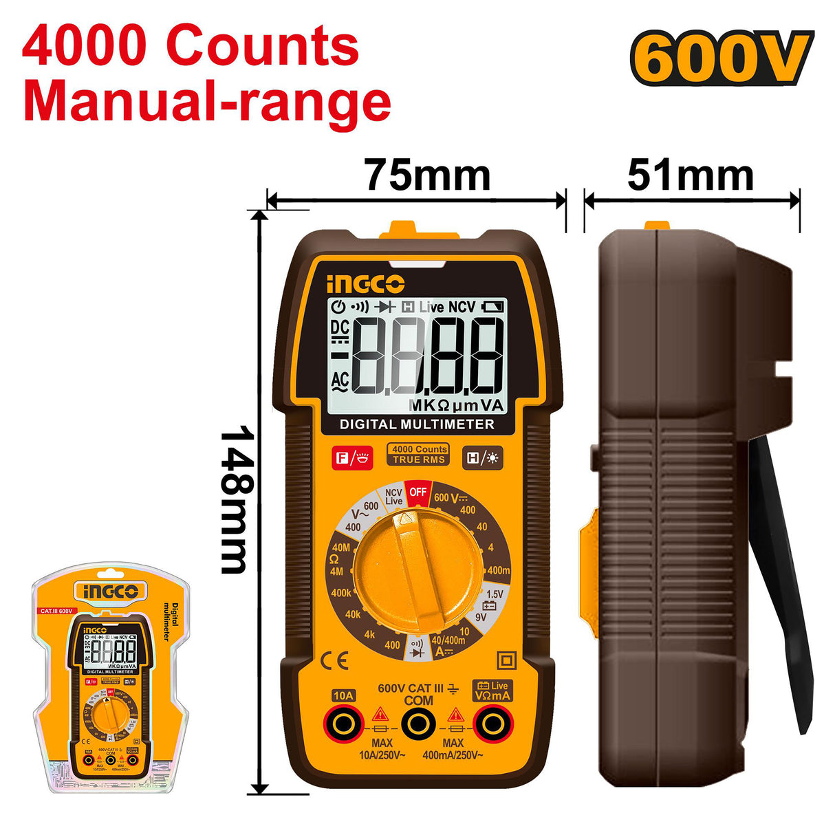 INGCO True RMS 4000 counts digital multimeter CAT III 600V – DM36002
