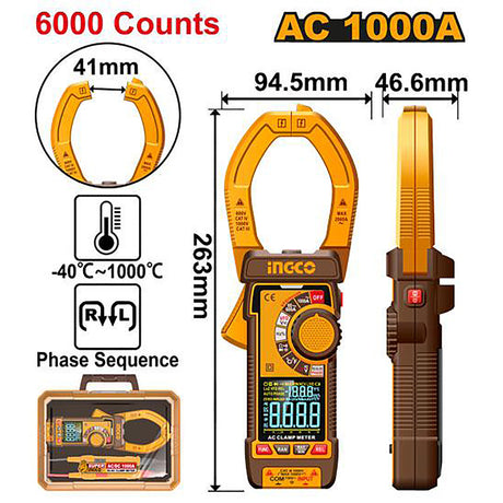INGCO digital clamp meter multimeter 6000 count true RMS DCM610001