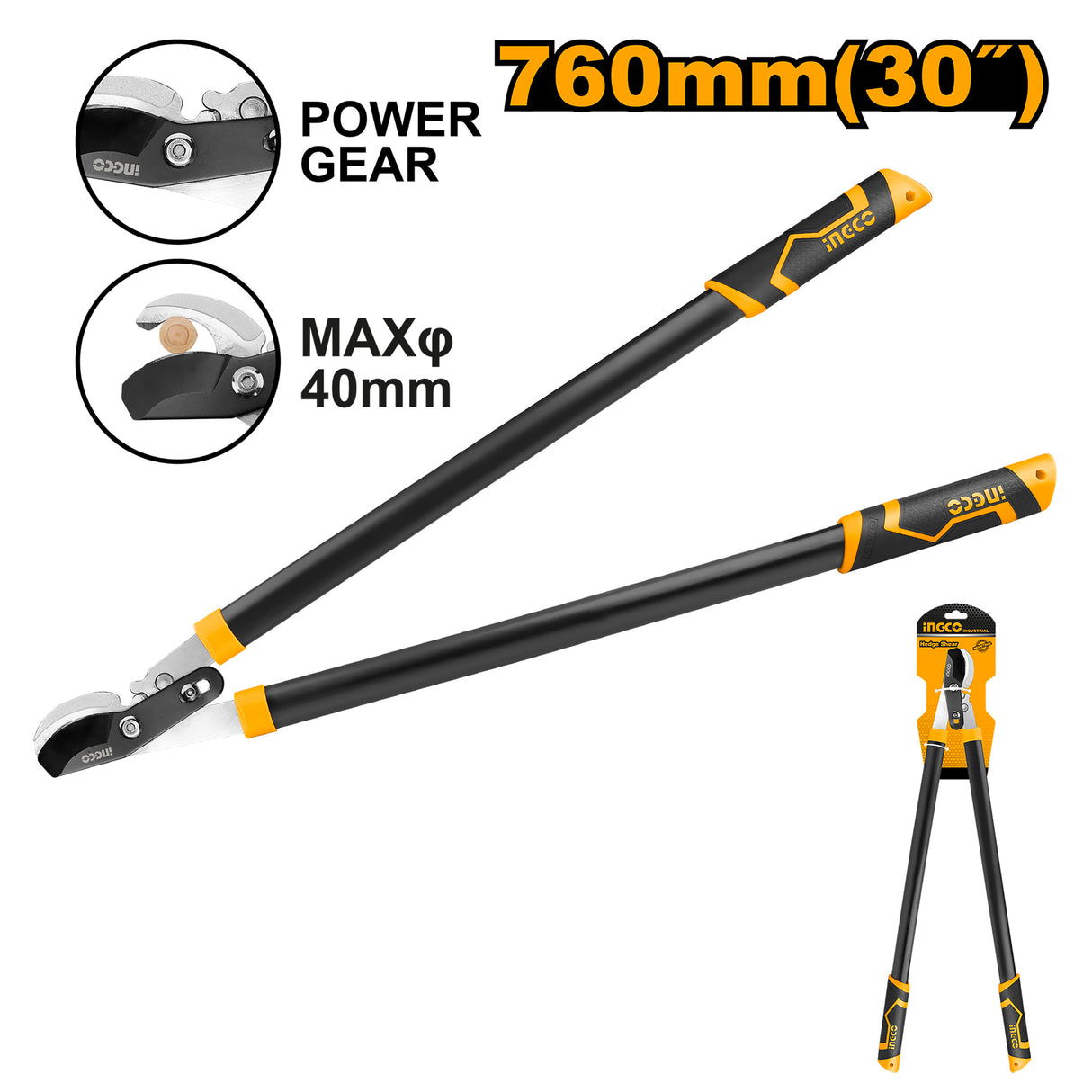 INGCO 30in 760mm industrial long lopper pruning shears with gear HLT7608