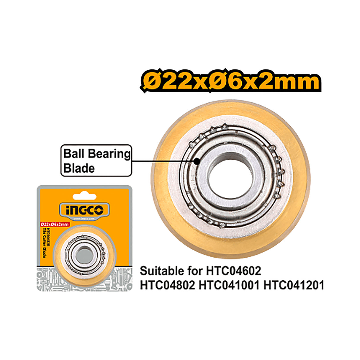 INGCO Ø22xØ6x2mm tungsten carbide tile cutter blade with ball bearing HTC04602B