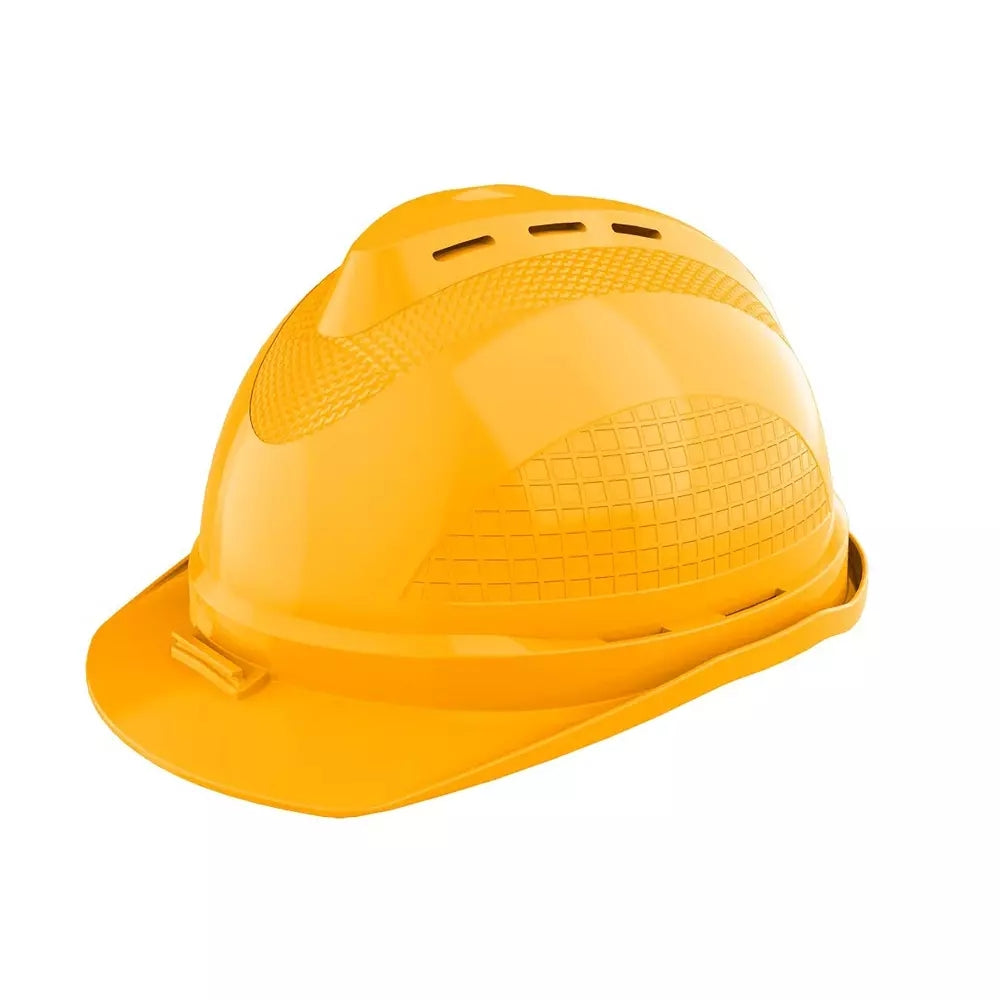 ingco yellow safety helmet pe shell material 6 point suspension and chin strap hsh801 product photo