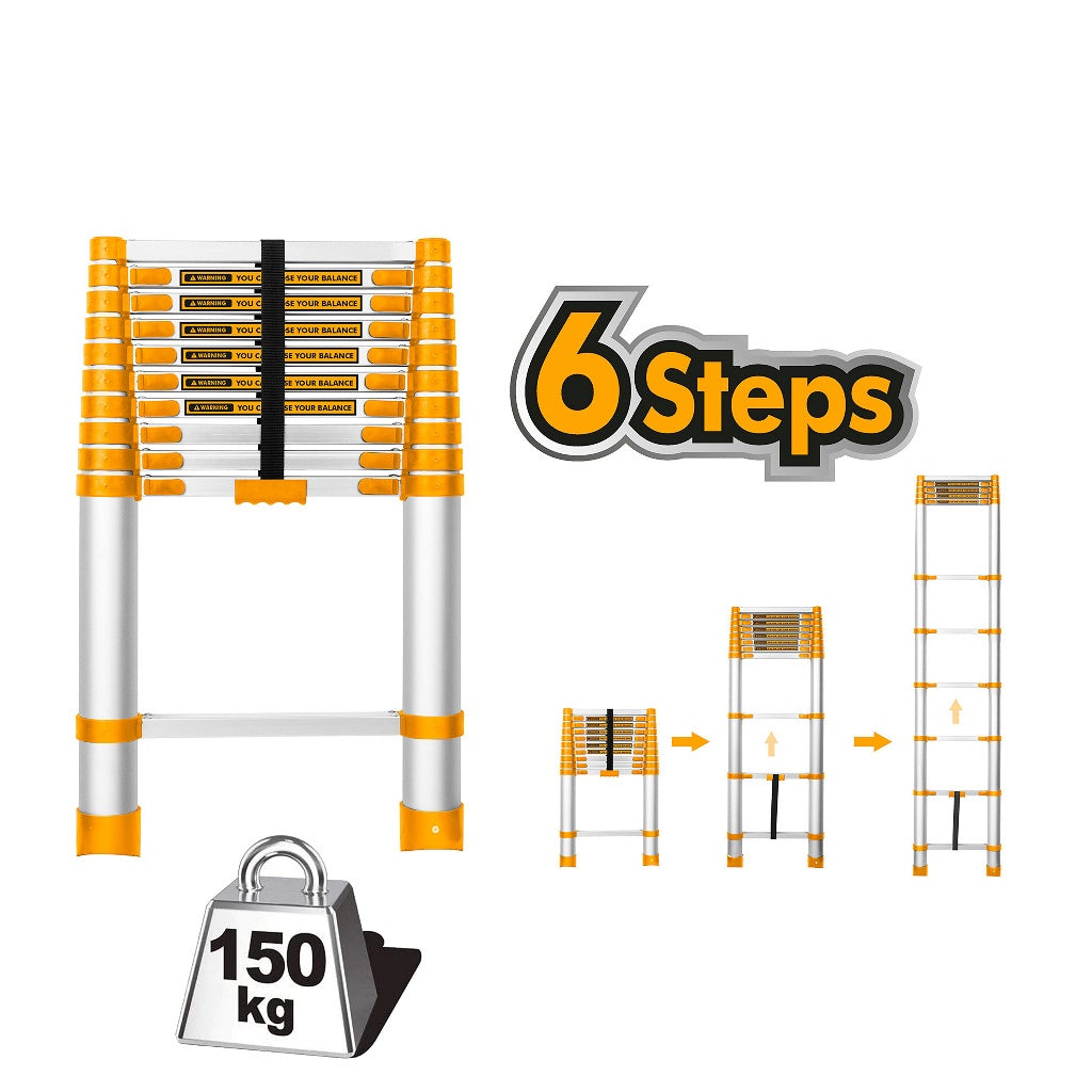 Ingco Telescopic Aluminum Ladder 6, 8, 10 Steps HLAD08061