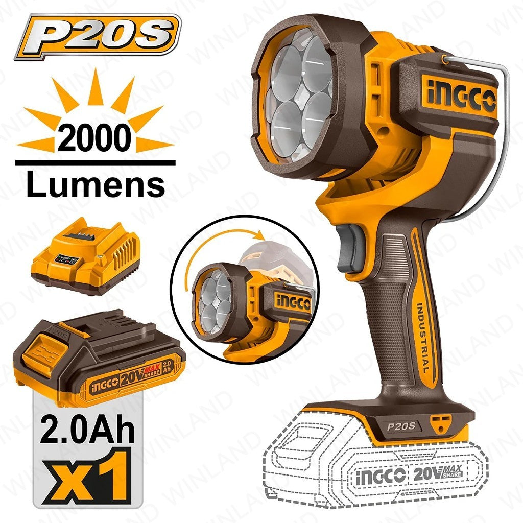 P20S/20V 2.0AH Lithium-Ion Cordless Work Lamp Flashlight ING-COR