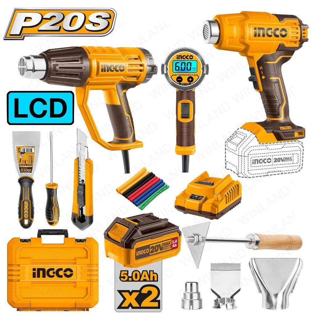INGCO P20S 20V 6-piece cordless tool combo kit with heat gun