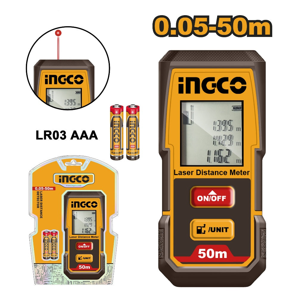 INGCO HLDD0508 laser distance detector, 0.05–50m measuring range
