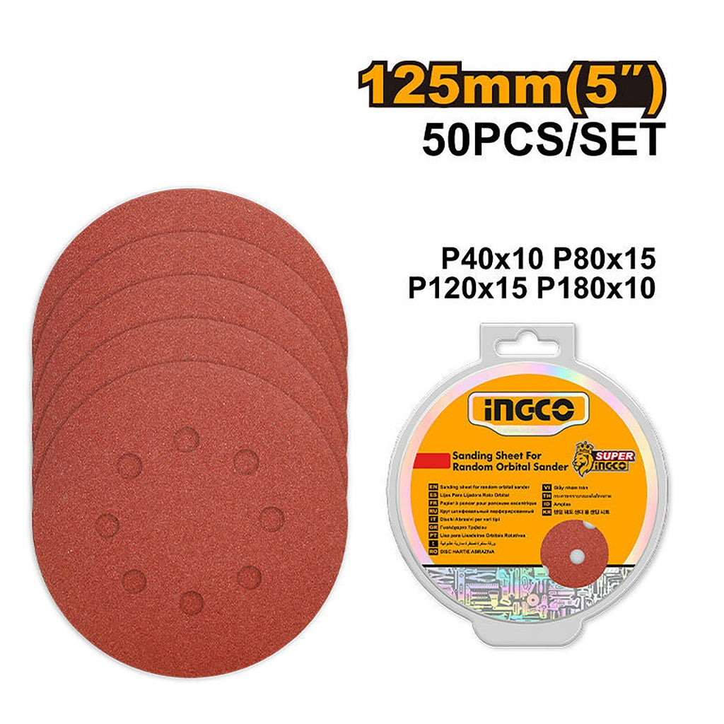 INGCO AKRS1250511 50-piece 125mm sanding sheet set for orbital sanders