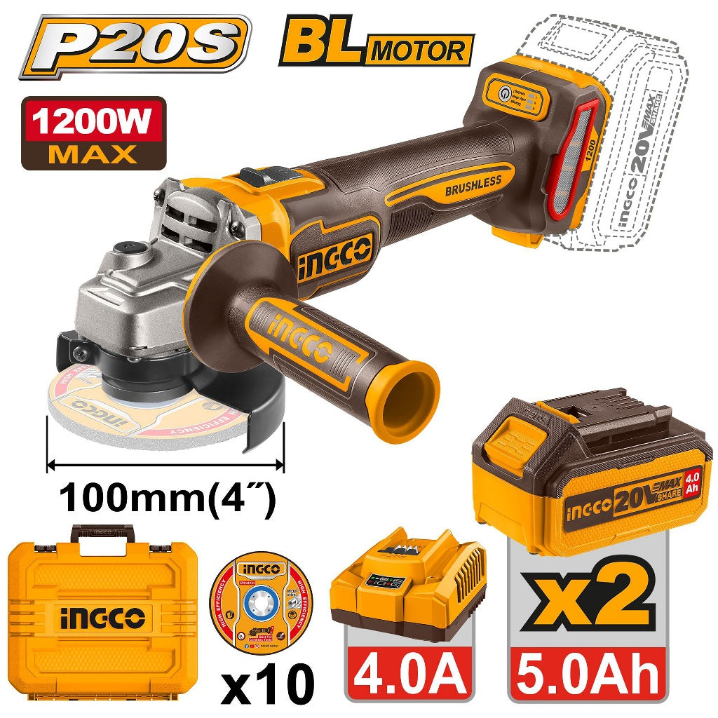 Ingco by Winland P20S 20V cordless brushless angle grinder