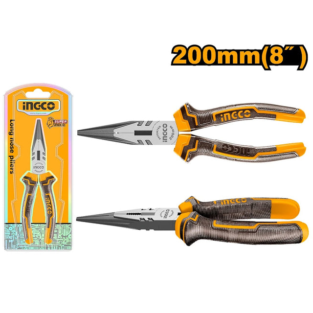 INGCO HLNP08208 8-inch (200mm) long nose pliers, carbon steel construction