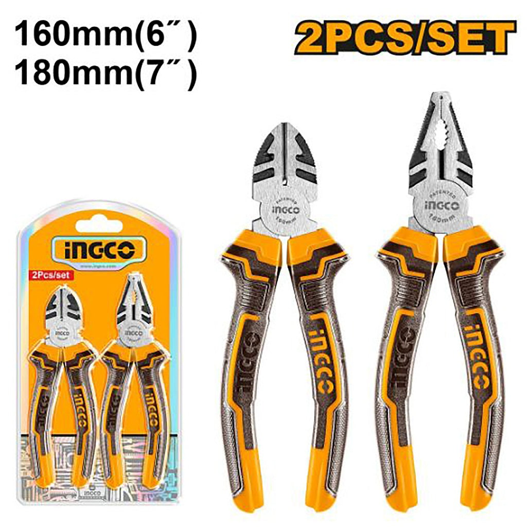 INGCO HKPS08216 2-piece pliers set, 6-inch combination + 7-inch diagonal cutters