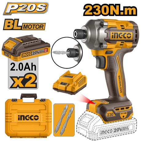 INGCO CIRLI2023 20V cordless impact driver, brushless lithium-ion motor