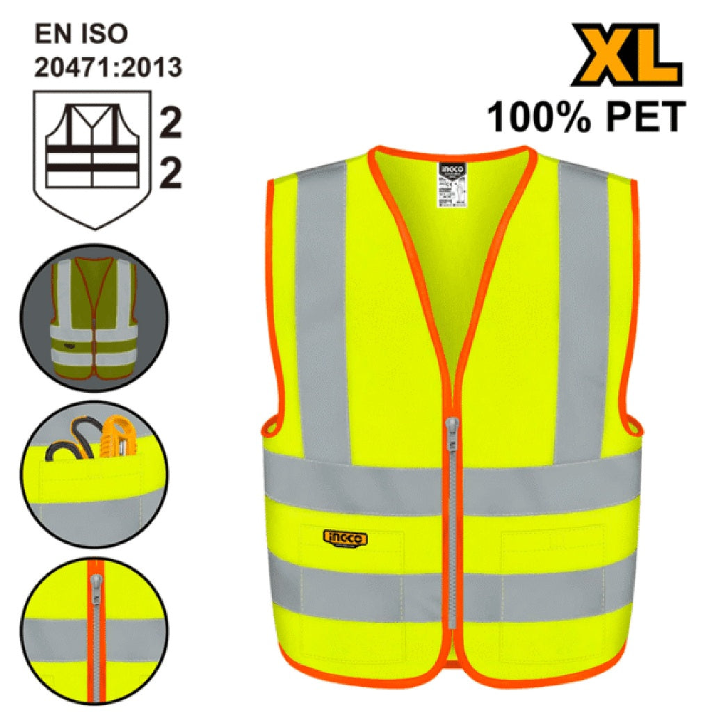 INGCO RV83XL reflective safety vest, fluorescent XL with reflective strips