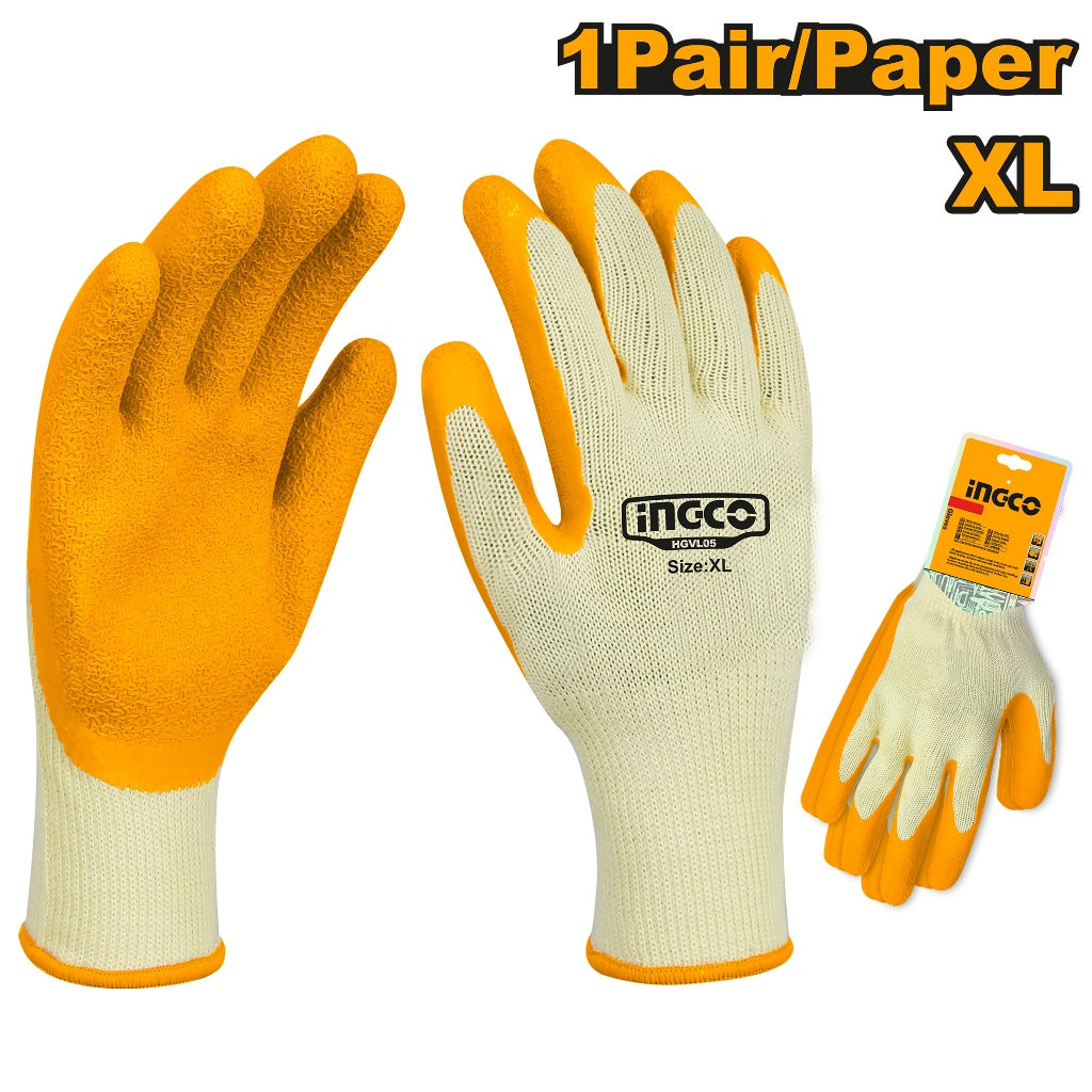 INGCO HGVL05 industrial safety gloves, latex palm with polyester shell