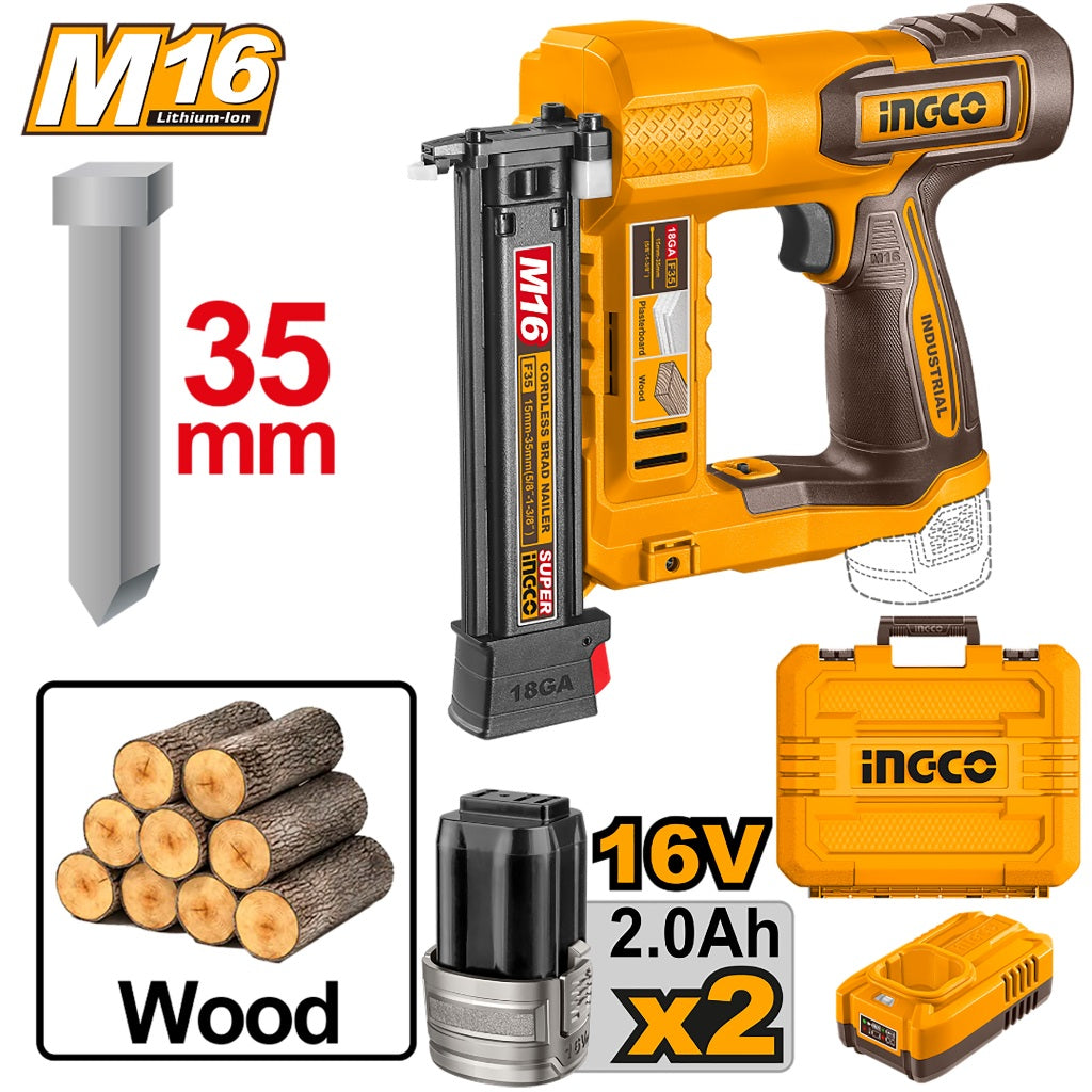 Ingco  P20S/20V Lithium-Ion Cordless Brad Nailer (35mm/F15~F35) CBNLI2038 ING-CT