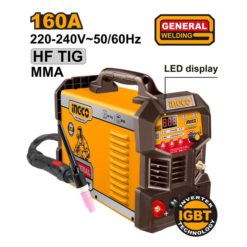 INGCO TIG16058 inverter welding machine, portable LCD TIG/MMA 160A