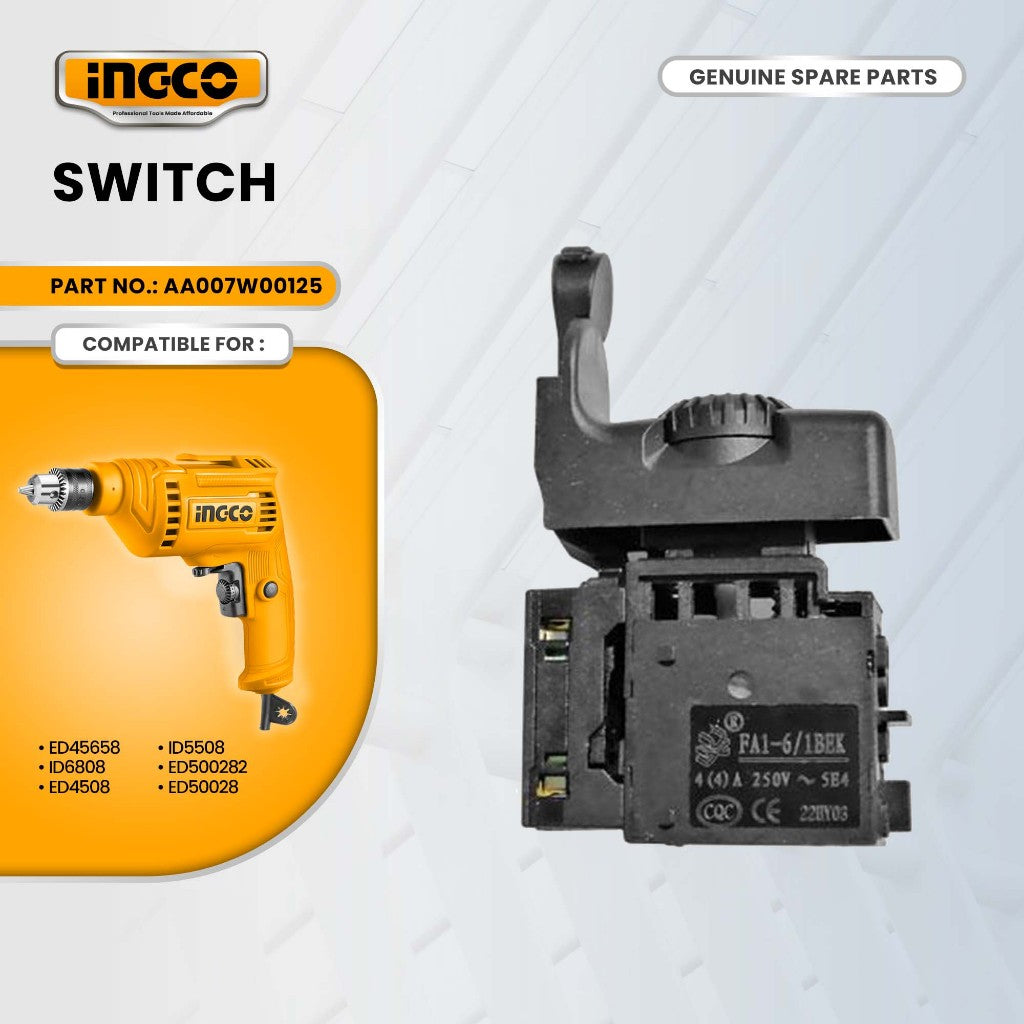 INGCO AA007W00125 Switch for ED45658 Electric Drill 450W 6.5mm ING-SP
