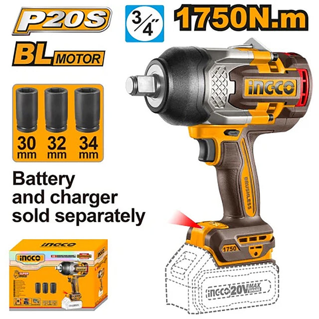 Ingco by Winland P20S 20V cordless brushless wrench, 1750Nm torque