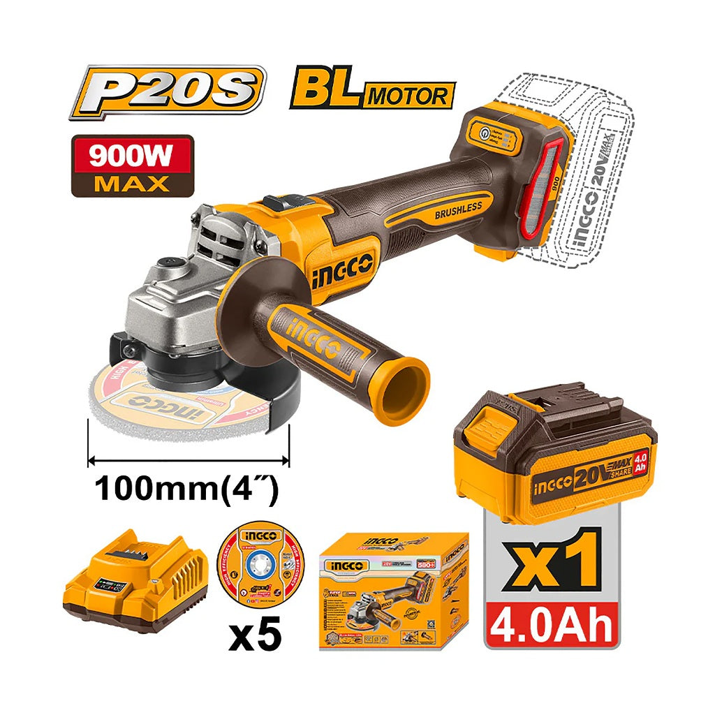 Ingco by Winland P20S 20V cordless brushless angle grinder M10 100mm