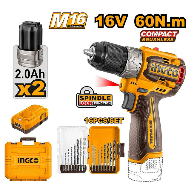 Ingco by Winland 16V M16 lithium-ion cordless compact brushless impact drill
