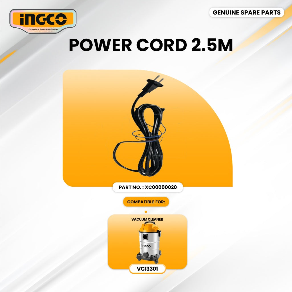 INGCO XC00000020 Power cord 2.5M for VC13301 Vacuum Cleaner 1300W 30L ING-SP