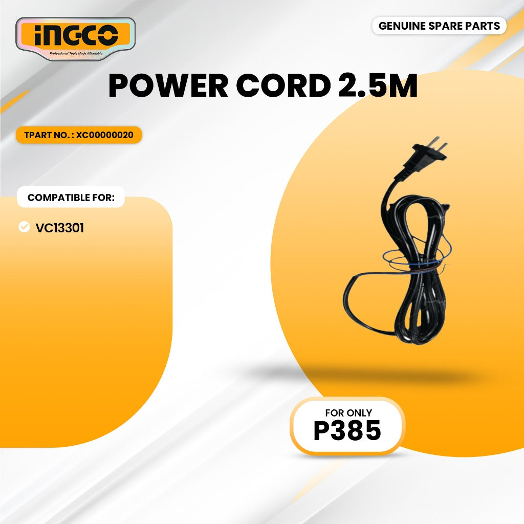 INGCO XC00000020 Power cord 2.5M for VC13301 Vacuum Cleaner 1300W 30L ING-SP
