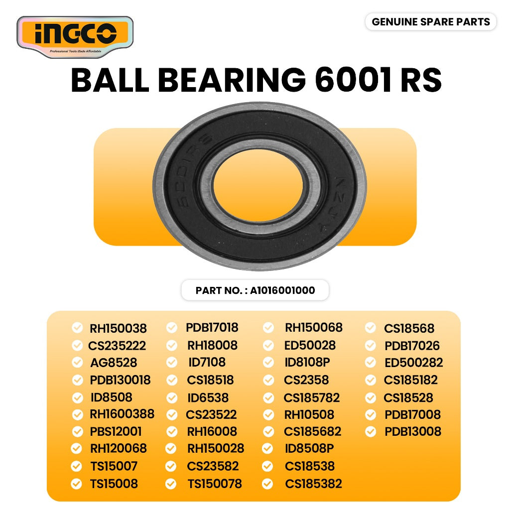 INGCO A1016001000 Ball Bearing 6001-RS for Impact drill, Circular Saw and selected Ingco power tools ING-SP