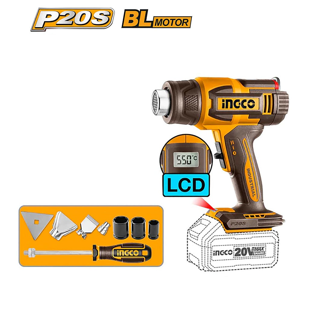 Ingco P20S/20V 3PCS Combo Kit Lithium-Ion Cordless Drive Ratchet, Heat Gun & Work Lamp