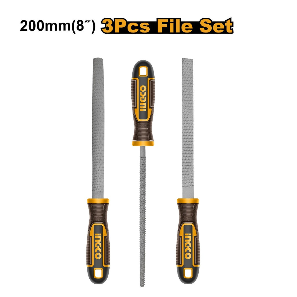 Ingco 200mm(8in) 3PCS/Set Carbon Steel Wood File Carpentry Wood Working Tool HKTFW0308