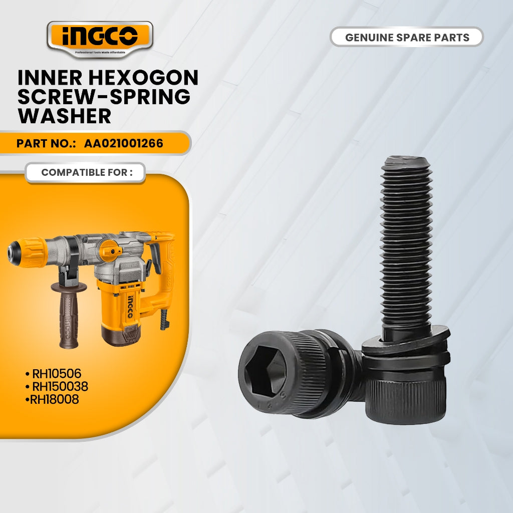 INGCO AA021001266 Inner Hexogon Screw M5*22/Spring Washer for RH10506 Rotary Hammer 1050W ING-SP