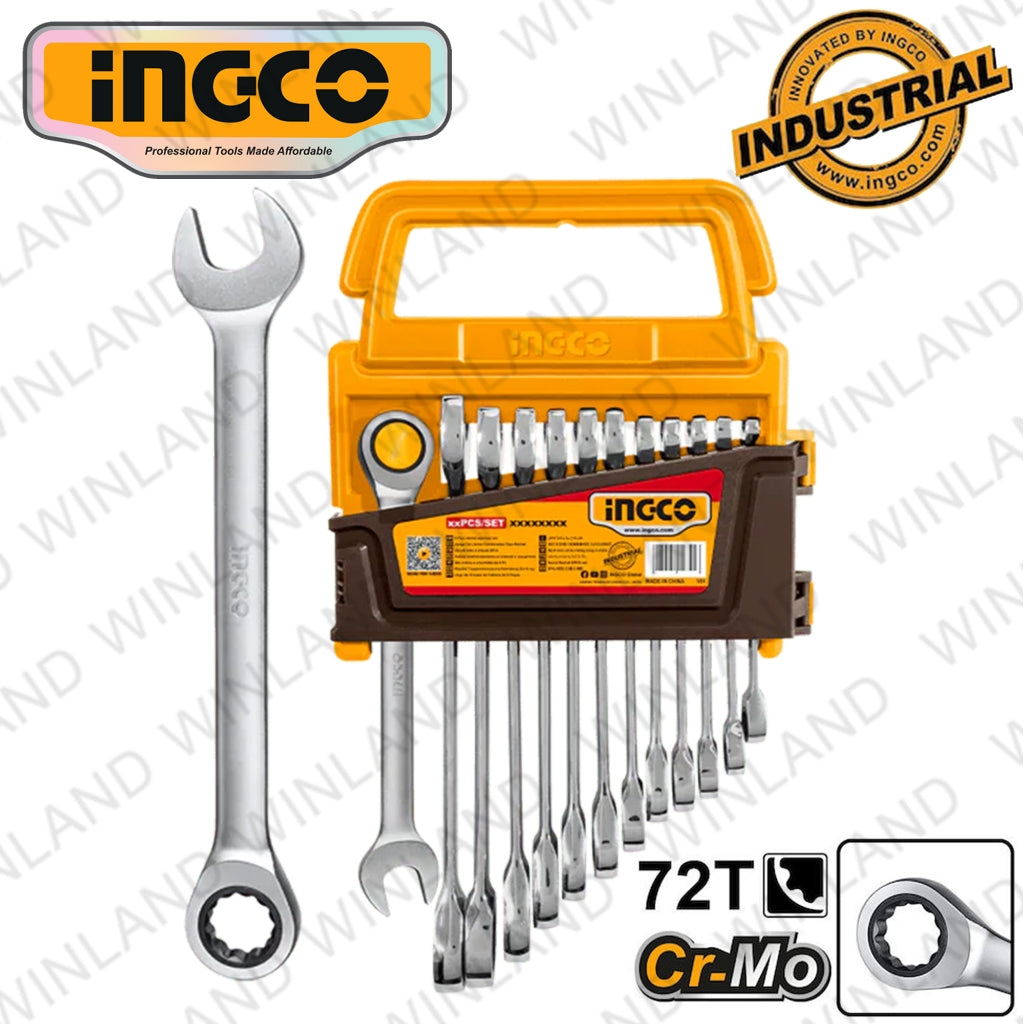 Ingco Industrial Ratchet Spanner Set Size 8-19mm HKSPAR2024 ING-HT
