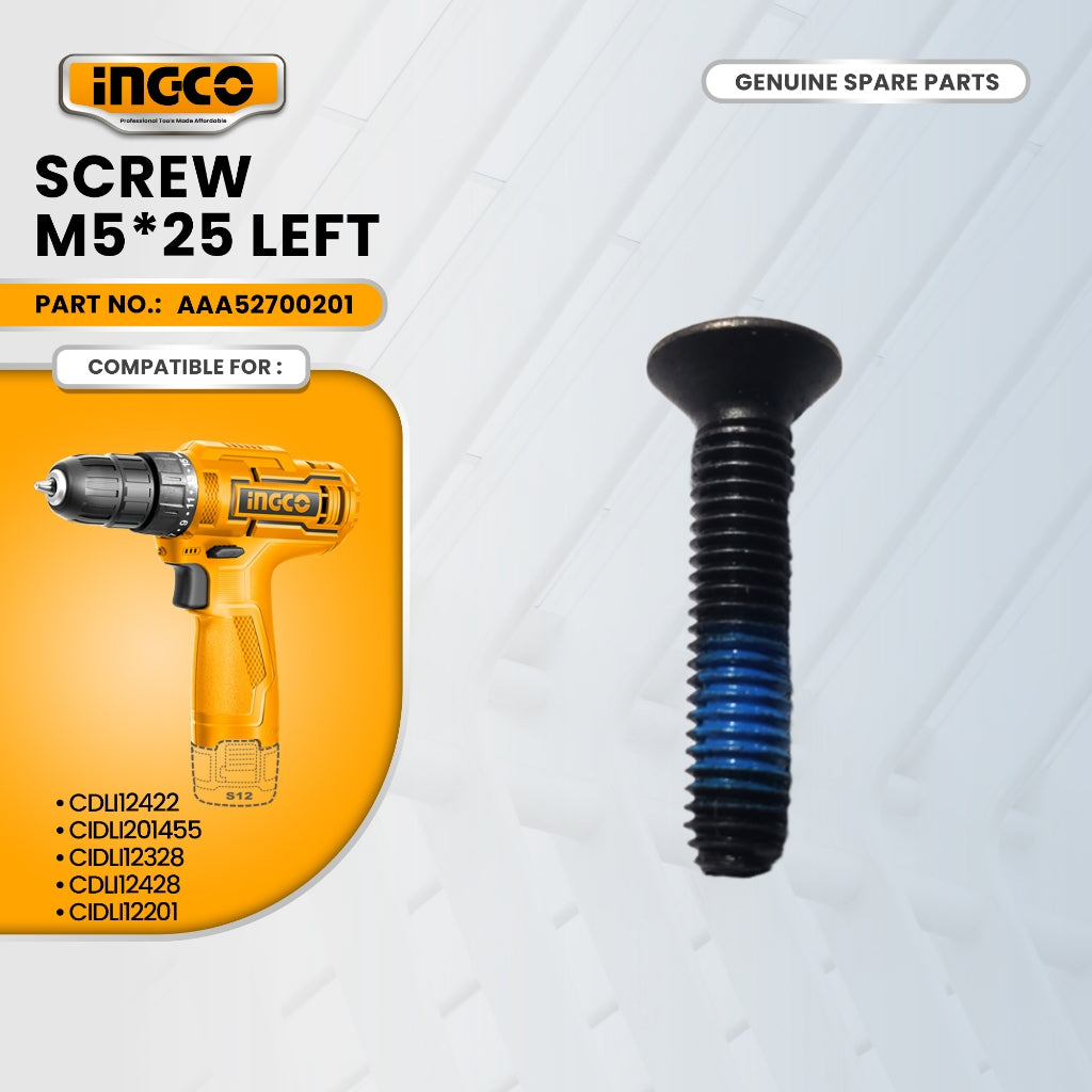 INGCO AAA52700201 Screw M5*25 Left for CDLI12422 Cordless Li-Ion Drill 12V 1.5AH ING-SP