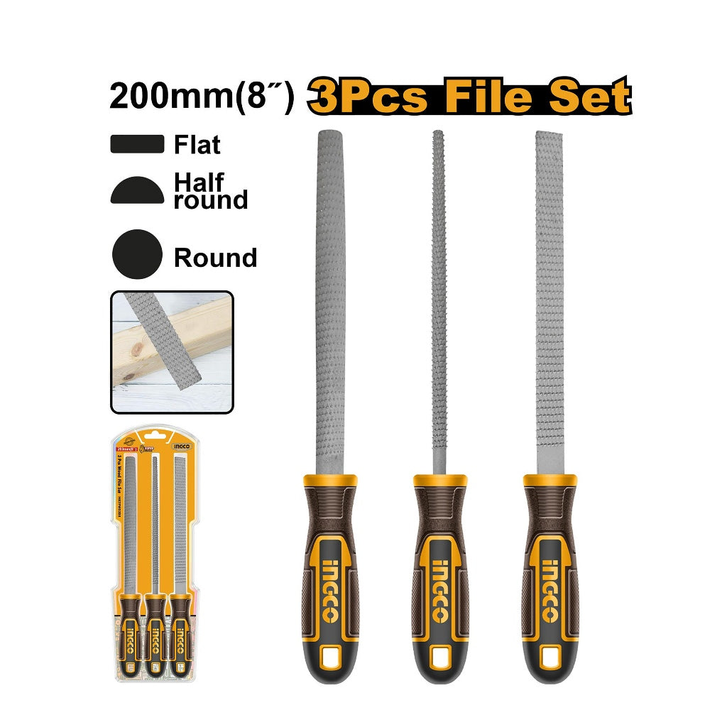 ingco /set carbon steel wood file carpentry wood working tool hktfw0308 alternate view