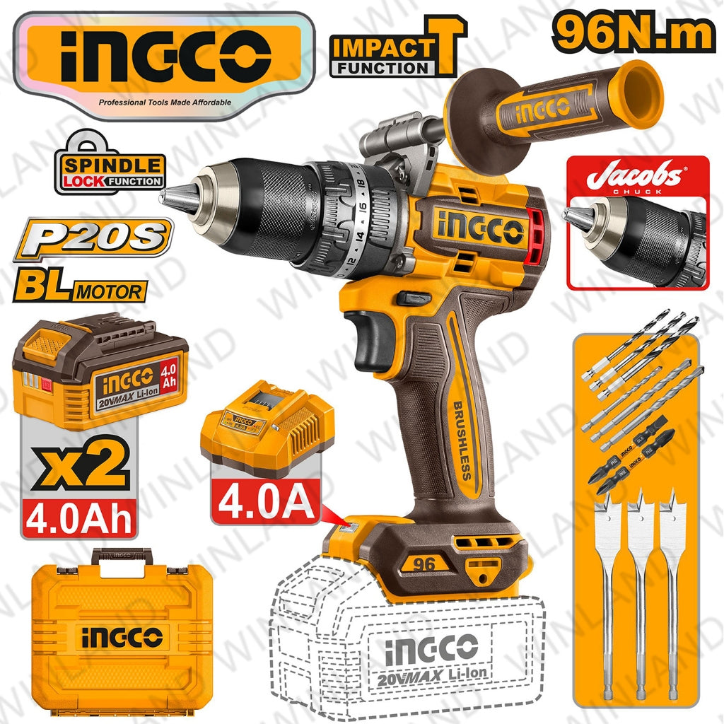 Ingco P20S 20V Cordless Impact Drill 96Nm Lithium-Ion - CIDLI209686 ING-CT